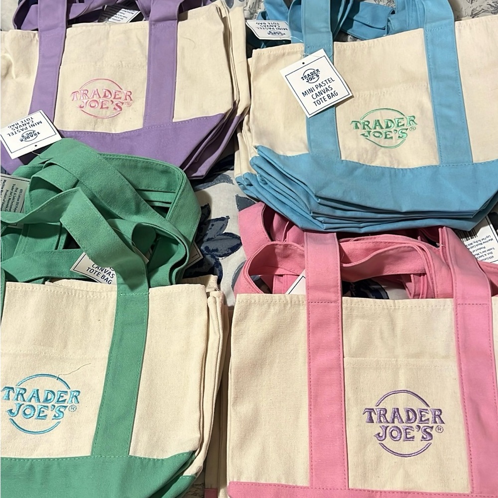 Trader Joe's Canvas Tote Bag - Pastel Pink, Blue, Green, Purple